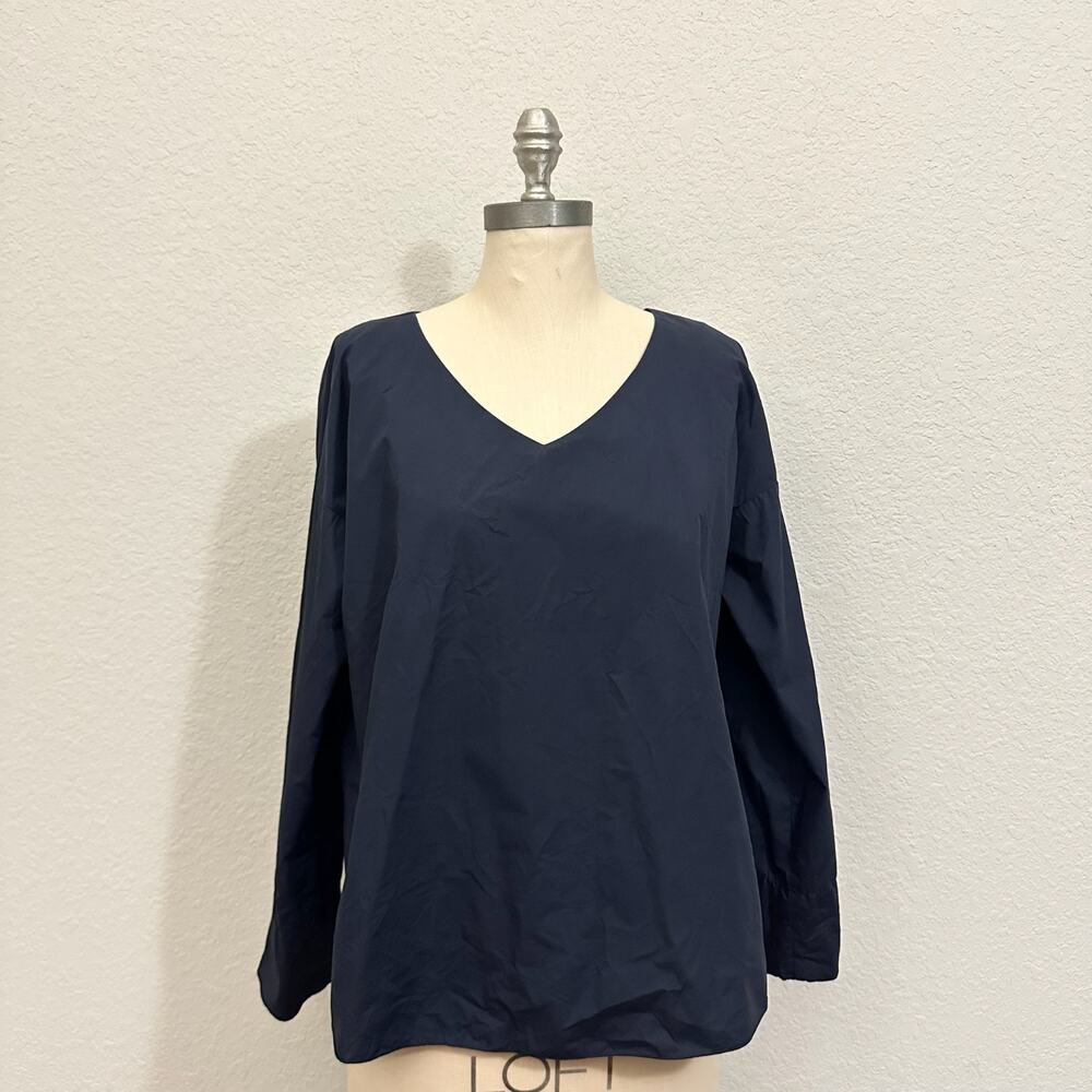 SUSANNE BOMMER Blouse Black Cotton V-Neck LS Minimalist City